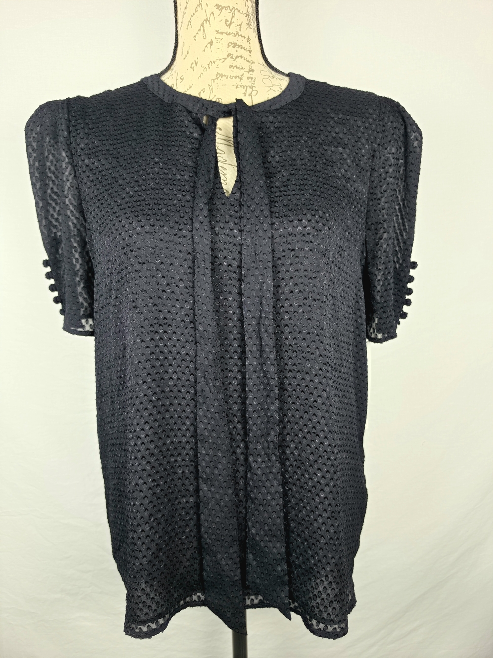 Calvin Klein Black Textured Mesh Short-Sleeve Top Petite Medium